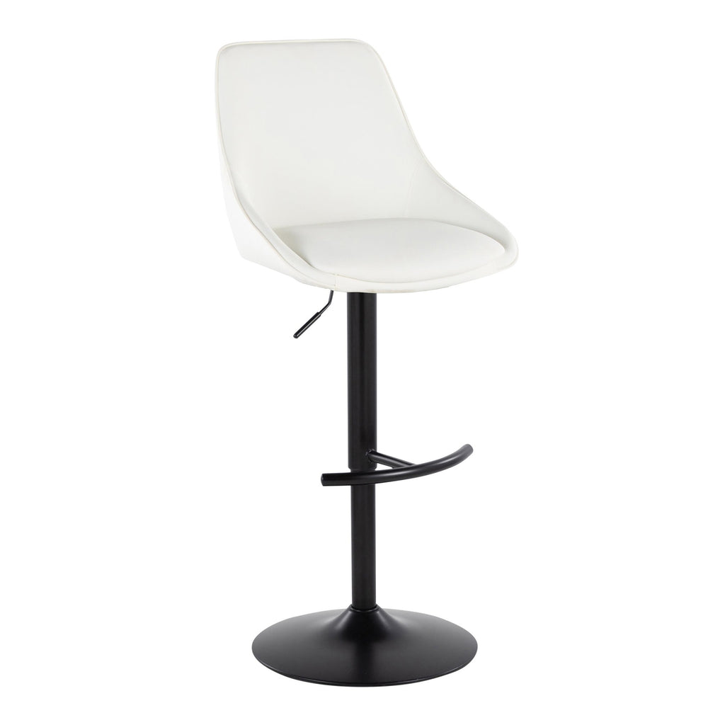 Diana Adjustable Barstool - Set of 2 - Black Metal, White PU