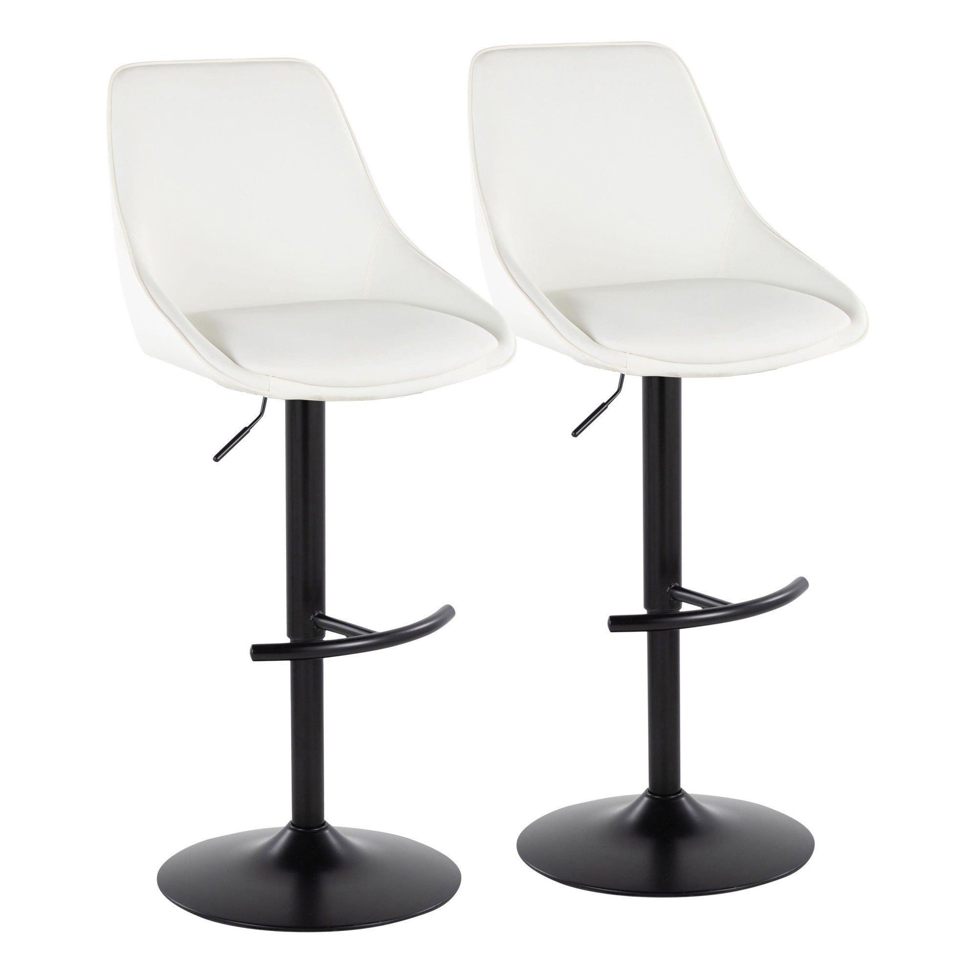 Diana Adjustable Barstool - Set of 2 - Black Metal, White PU