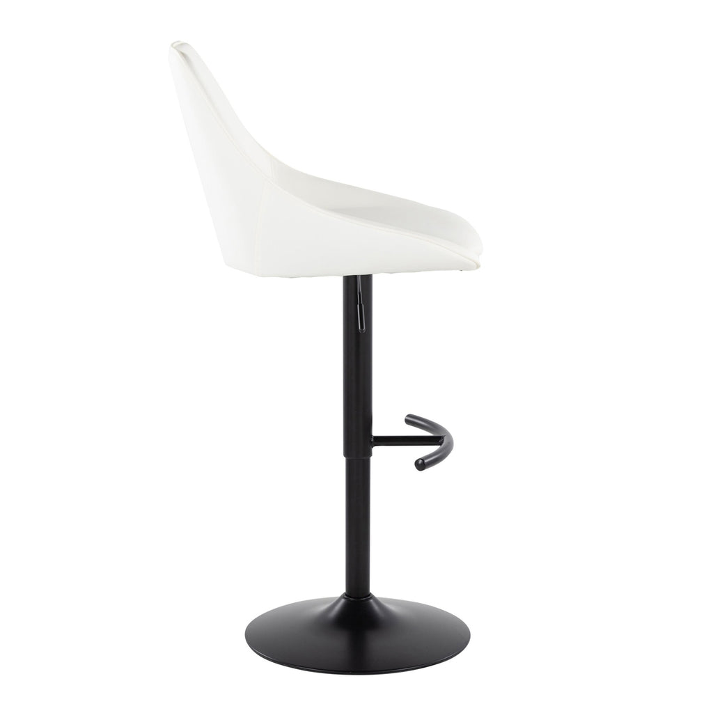 Diana Adjustable Barstool - Set of 2 - Black Metal, White PU