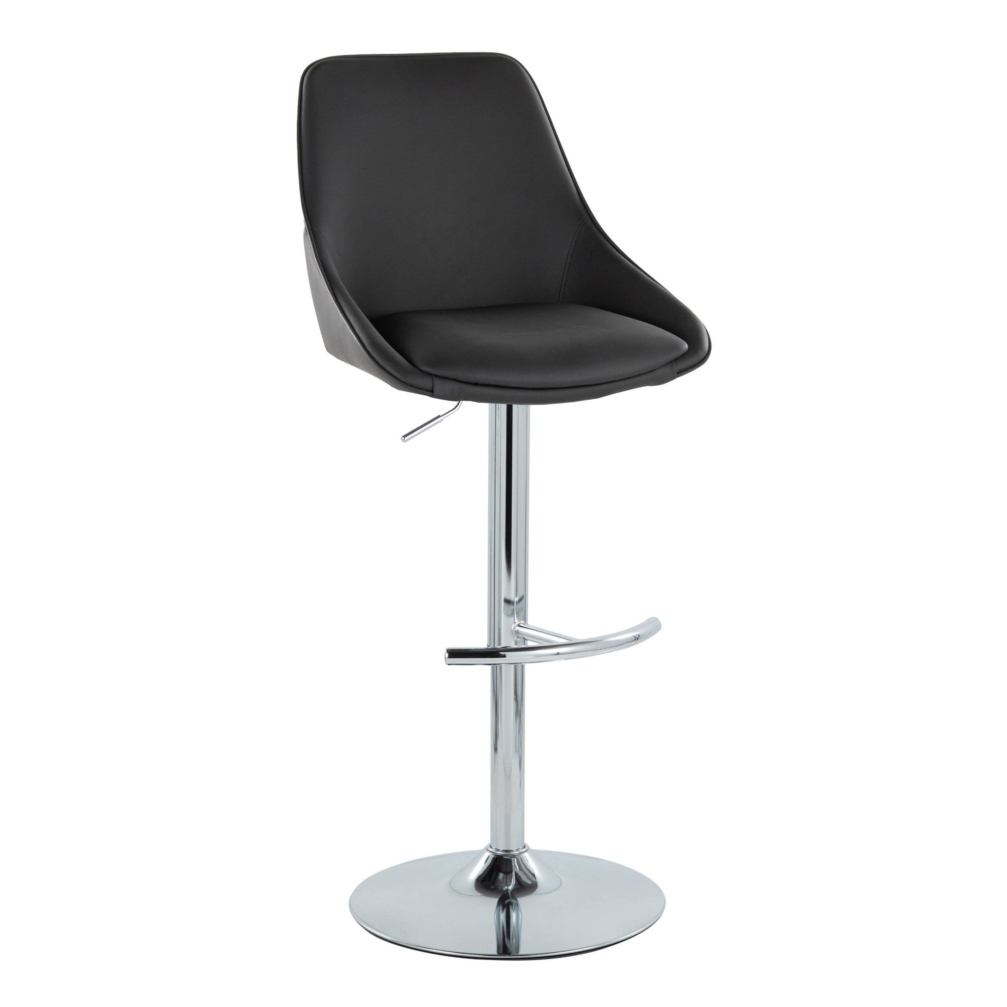 Diana Adjustable Barstool - Set of 2 - Chrome Metal, Black PU
