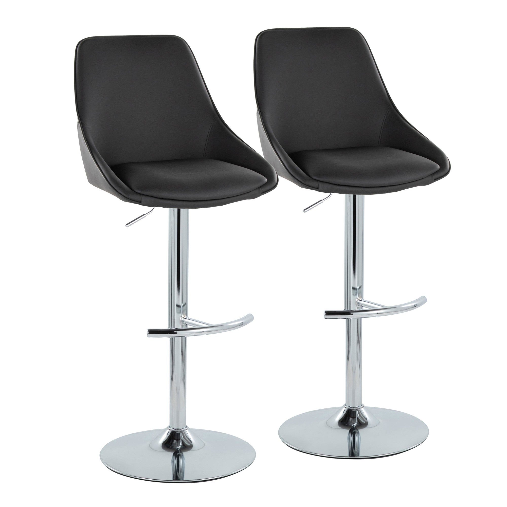 Diana Adjustable Barstool - Set of 2 - Chrome Metal, Black PU