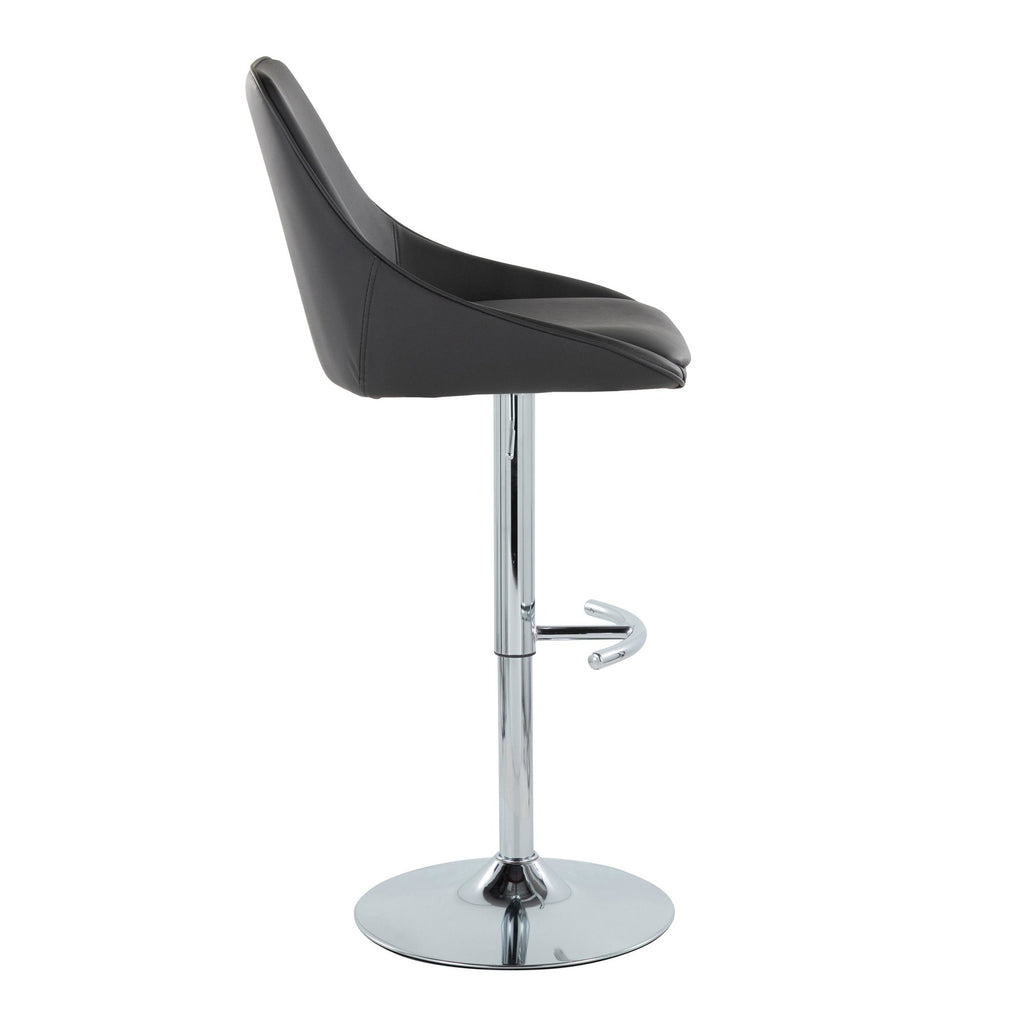 Diana Adjustable Barstool - Set of 2 - Chrome Metal, Black PU