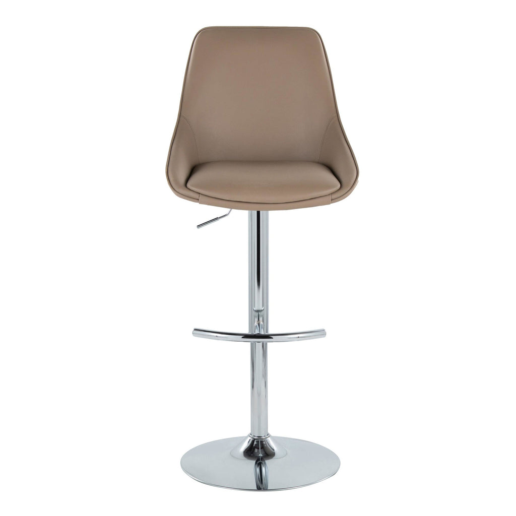 Diana Adjustable Barstool - Set of 2 - Chrome Metal, Brown PU