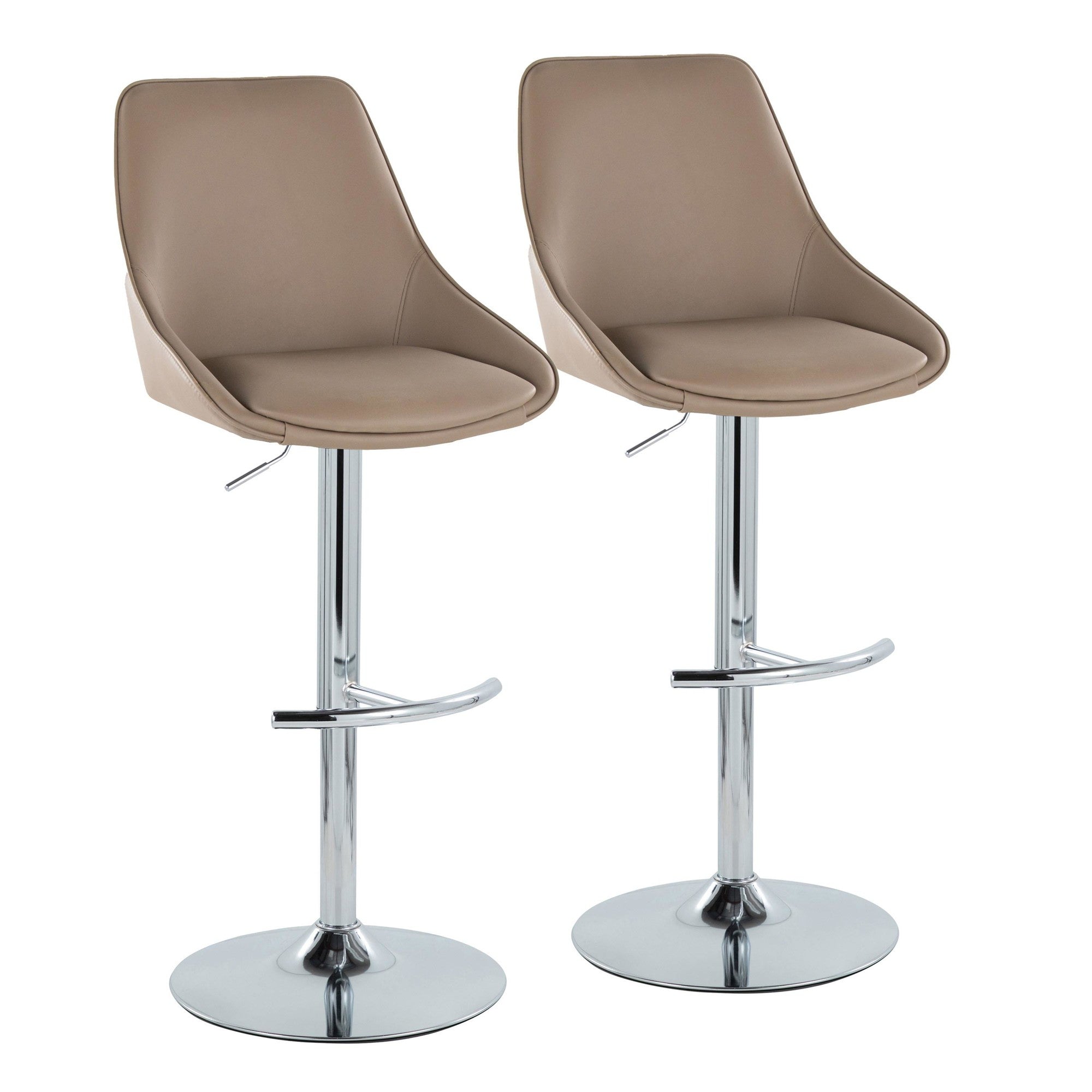 Diana Adjustable Barstool - Set of 2 - Chrome Metal, Brown PU
