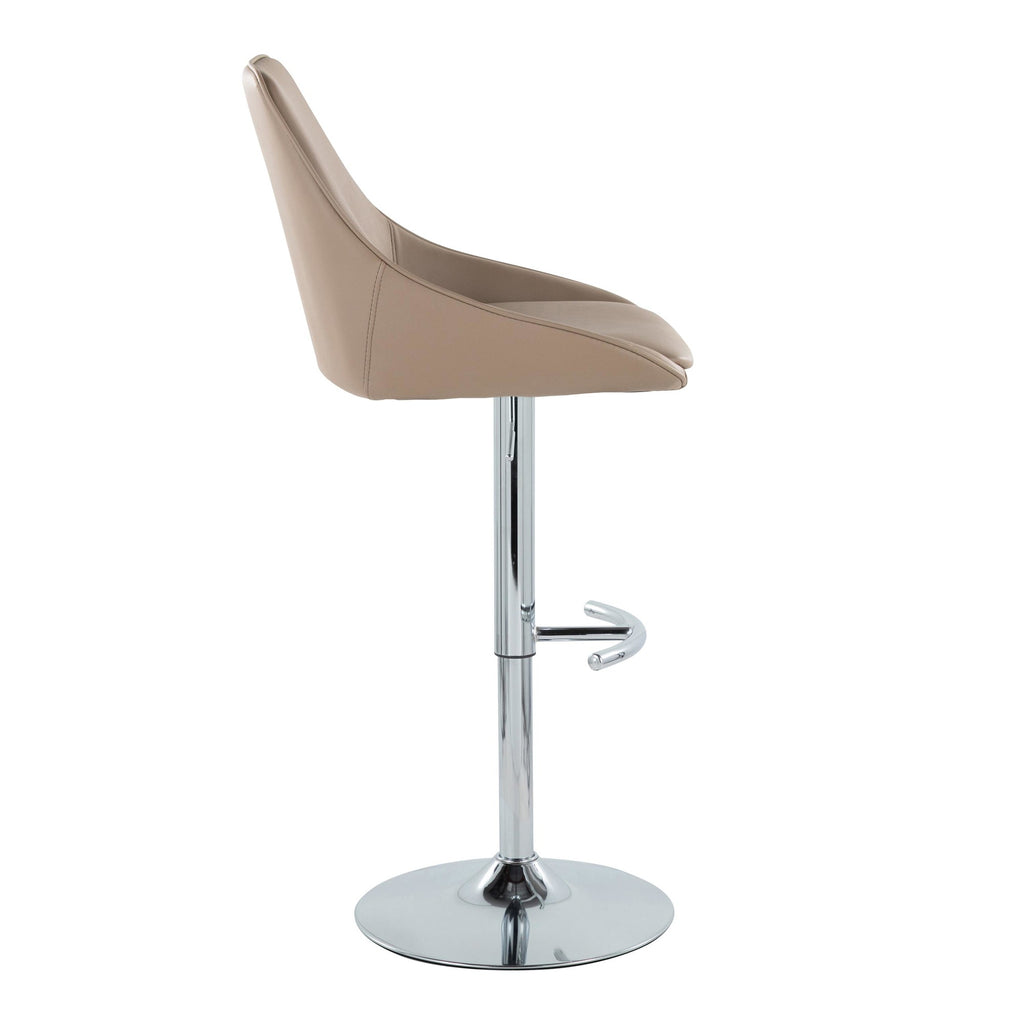 Diana Adjustable Barstool - Set of 2 - Chrome Metal, Brown PU