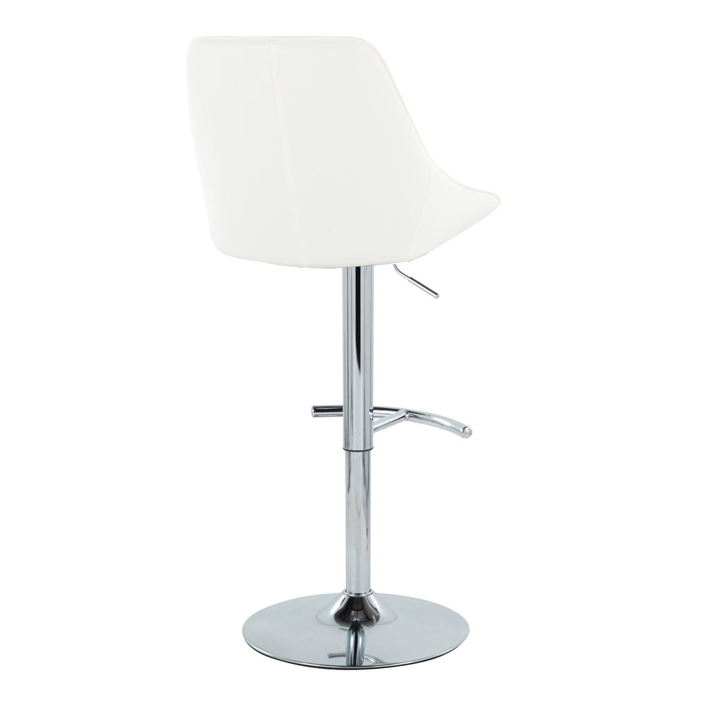 Diana Adjustable Barstool - Set of 2 - Chrome Metal, White PU