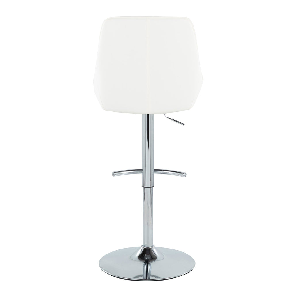 Diana Adjustable Barstool - Set of 2 - Chrome Metal, White PU