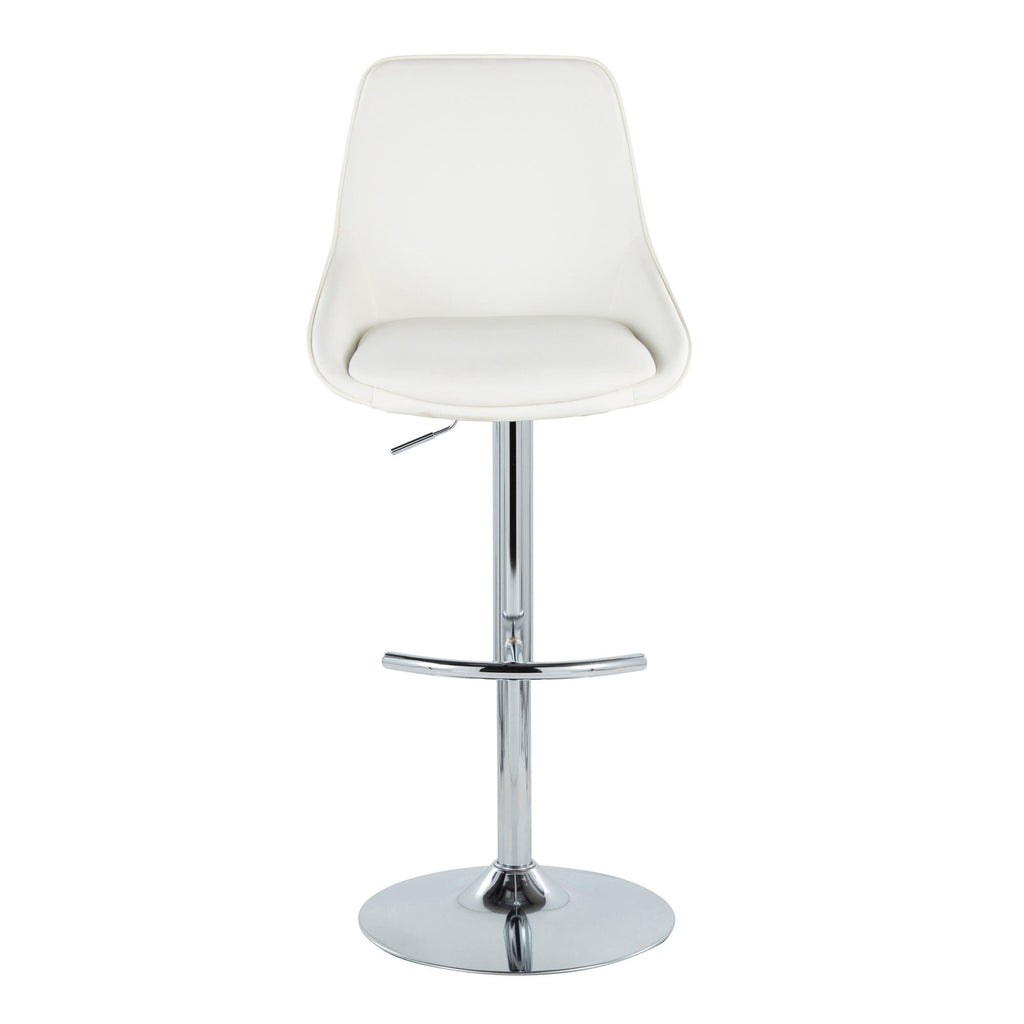 Diana Adjustable Barstool - Set of 2 - Chrome Metal, White PU