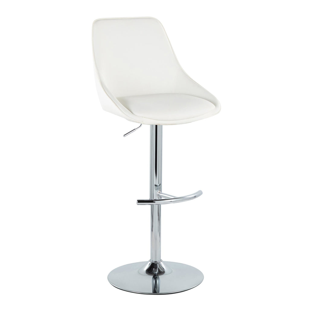 Diana Adjustable Barstool - Set of 2 - Chrome Metal, White PU