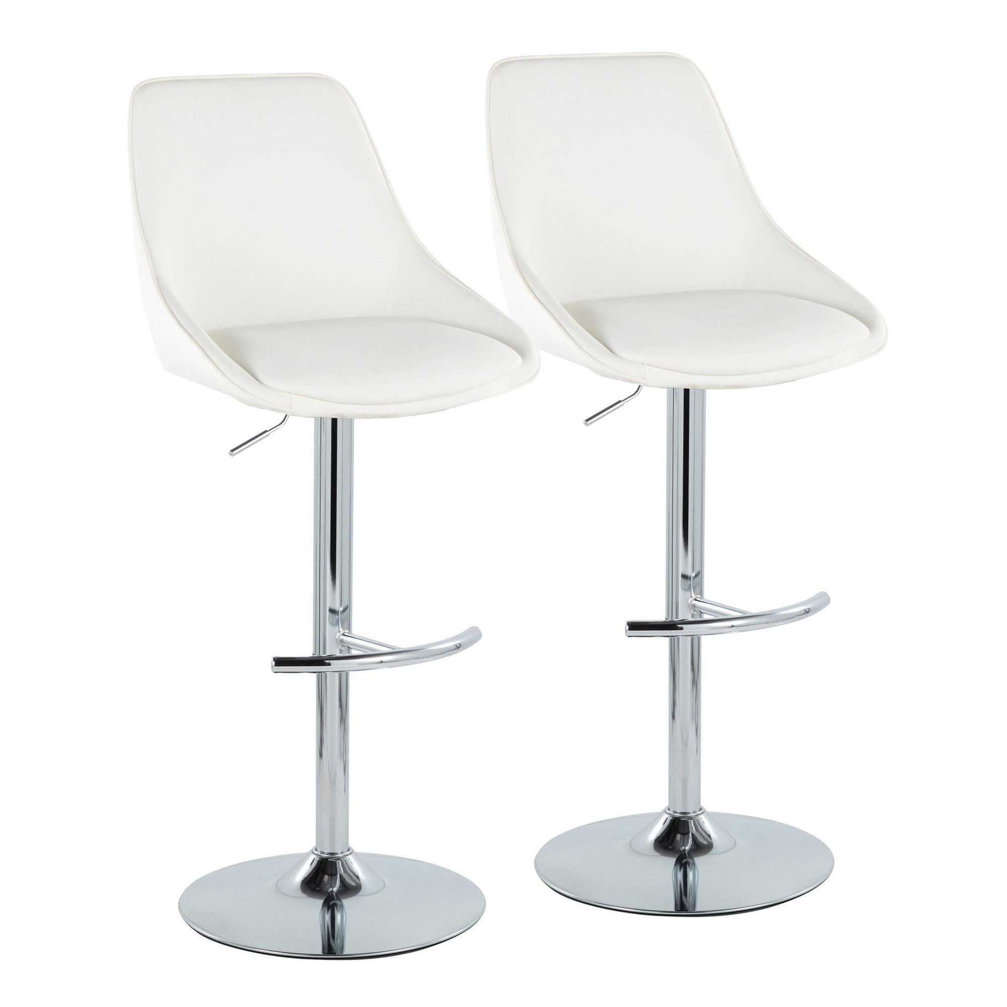 Diana Adjustable Barstool - Set of 2 - Chrome Metal, White PU
