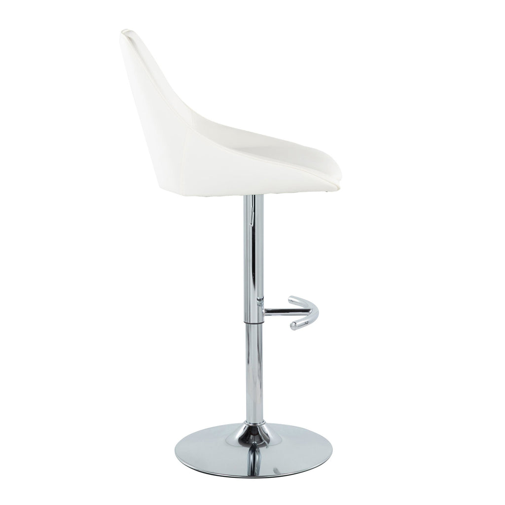 Diana Adjustable Barstool - Set of 2 - Chrome Metal, White PU