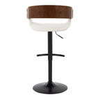 Elisa Adjustable Barstool - Set of 2 - Black Metal, Walnut Wood, Cream Fabric