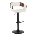 Elisa Adjustable Barstool - Set of 2 - Black Metal, Walnut Wood, Cream Fabric
