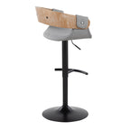 Elisa Adjustable Barstool - Set of 2 - Black Metal, Whitewashed Wood, Grey Fabric