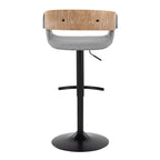 Elisa Adjustable Barstool - Set of 2 - Black Metal, Whitewashed Wood, Grey Fabric