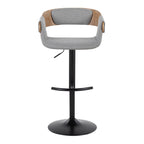 Elisa Adjustable Barstool - Set of 2 - Black Metal, Whitewashed Wood, Grey Fabric