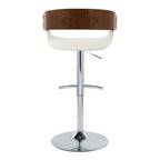 Elisa Adjustable Barstool - Set of 2 - Chrome Metal, Walnut Wood, Cream Fabric
