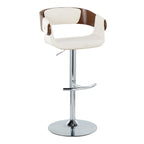 Elisa Adjustable Barstool - Set of 2 - Chrome Metal, Walnut Wood, Cream Fabric