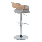 Elisa Adjustable Barstool - Set of 2 - Chrome Metal, Whitewashed Wood, Grey Fabric