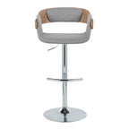 Elisa Adjustable Barstool - Set of 2 - Chrome Metal, Whitewashed Wood, Grey Fabric