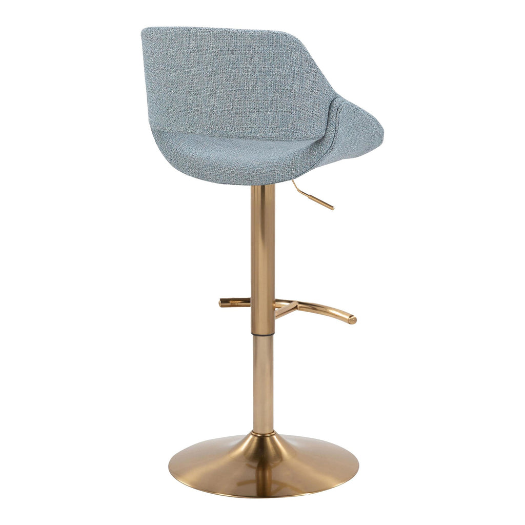 Fabrico Adjustable Barstool - Set of 2 - Gold Metal, Blue Noise Fabric