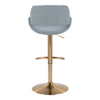 Fabrico Adjustable Barstool - Set of 2 - Gold Metal, Blue Noise Fabric