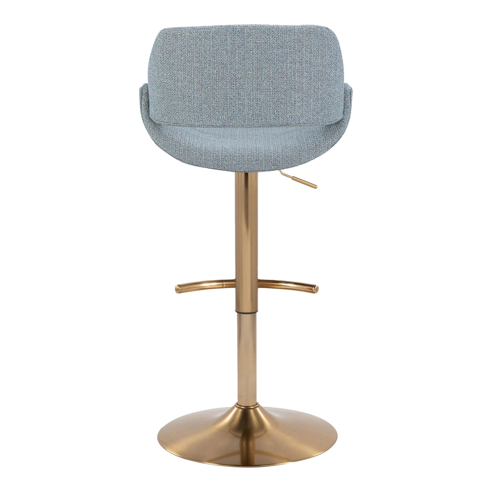 Fabrico Adjustable Barstool - Set of 2 - Gold Metal, Blue Noise Fabric