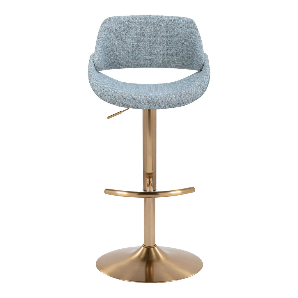 Fabrico Adjustable Barstool - Set of 2 - Gold Metal, Blue Noise Fabric
