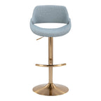 Fabrico Adjustable Barstool - Set of 2 - Gold Metal, Blue Noise Fabric