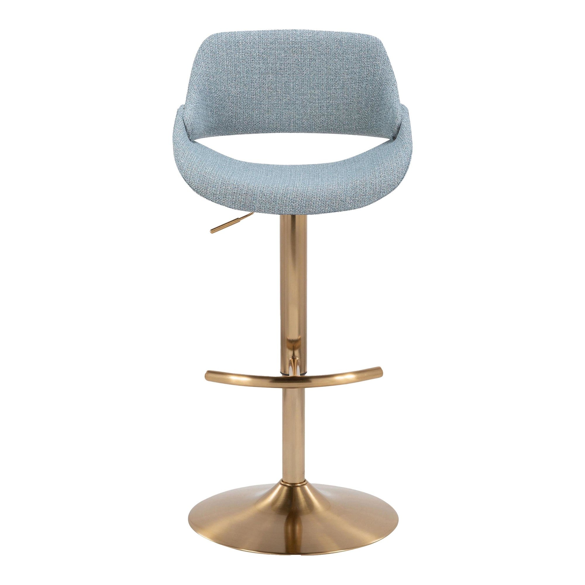 Fabrico Adjustable Barstool - Set of 2 - Gold Metal, Blue Noise Fabric
