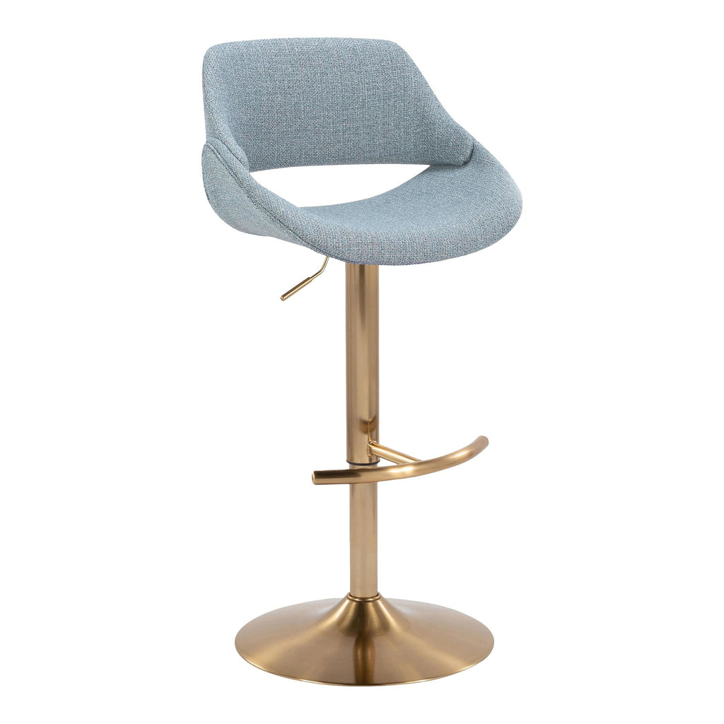 Fabrico Adjustable Barstool - Set of 2 - Gold Metal, Blue Noise Fabric