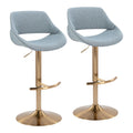 Fabrico Adjustable Barstool - Set of 2 - Gold Metal, Blue Noise Fabric