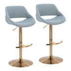 Fabrico Adjustable Barstool - Set of 2 - Gold Metal, Blue Noise Fabric