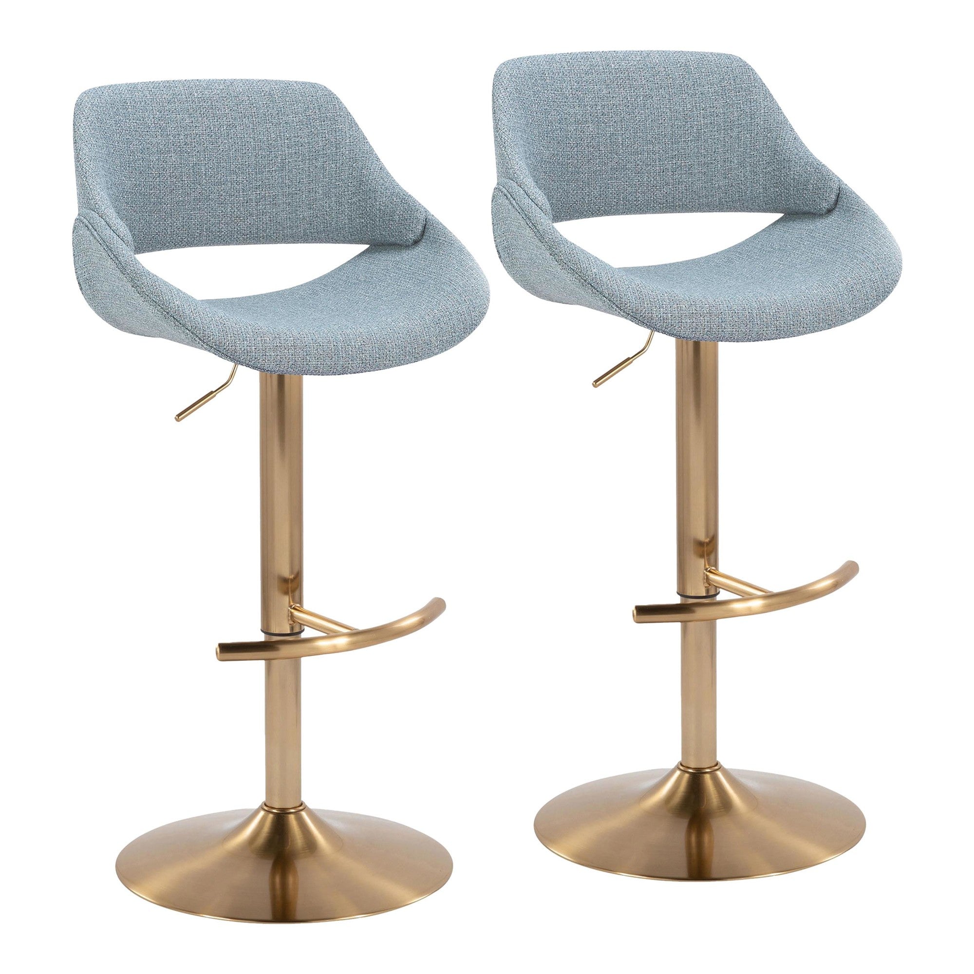 Fabrico Adjustable Barstool - Set of 2 - Gold Metal, Blue Noise Fabric