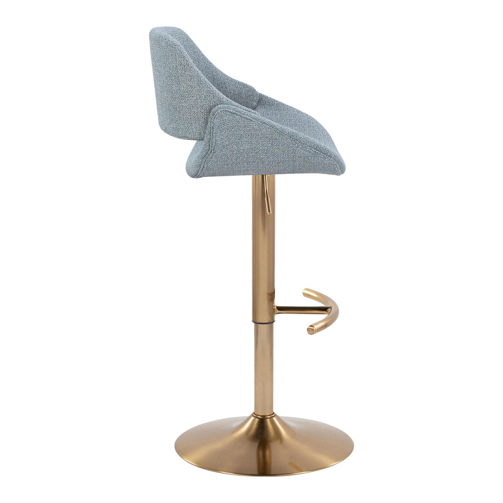 Fabrico Adjustable Barstool - Set of 2 - Gold Metal, Blue Noise Fabric