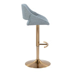 Fabrico Adjustable Barstool - Set of 2 - Gold Metal, Blue Noise Fabric