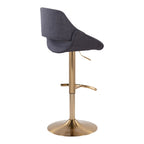 Fabrico Adjustable Barstool - Set of 2 - Gold Metal, Charcoal Fabric