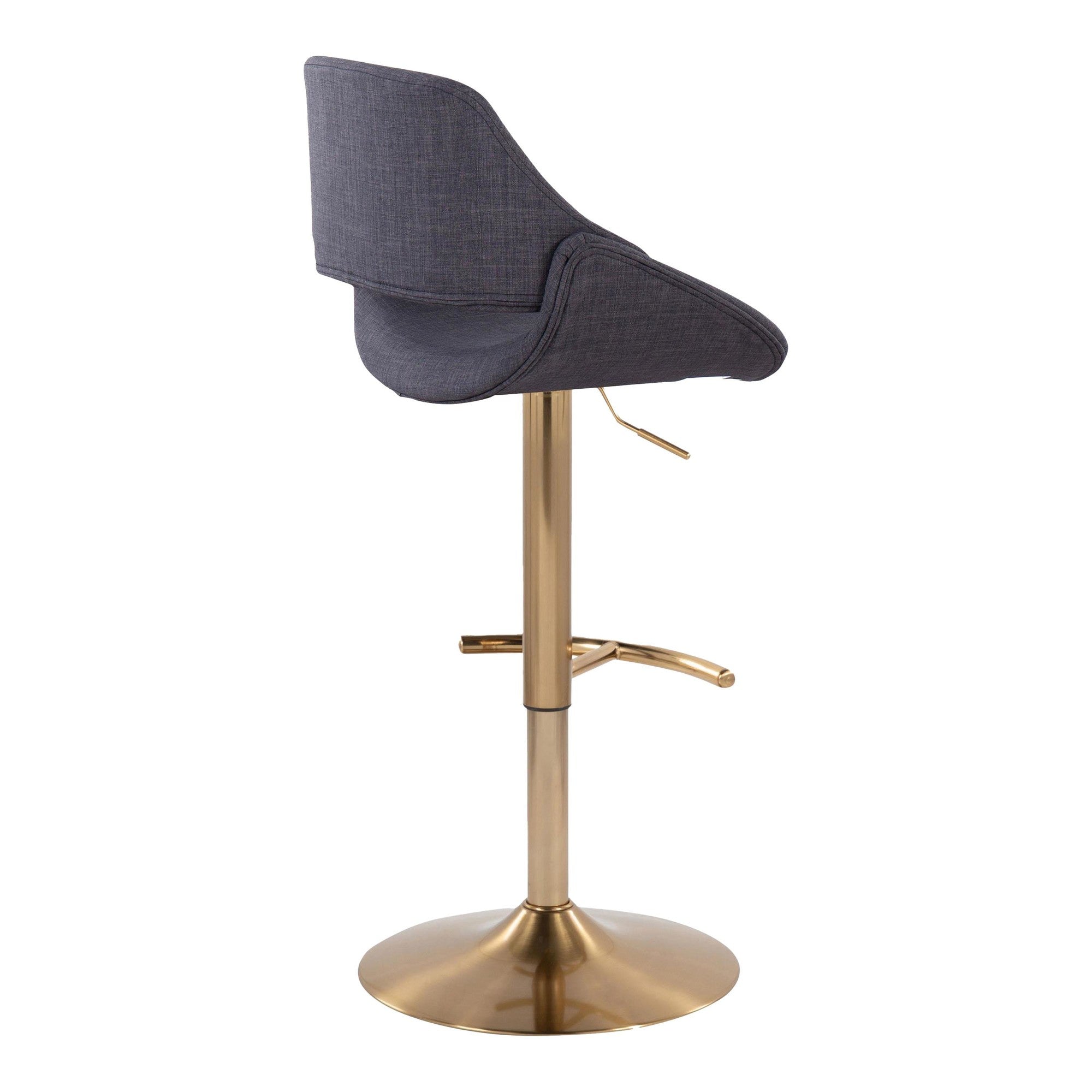Fabrico Adjustable Barstool - Set of 2 - Gold Metal, Charcoal Fabric