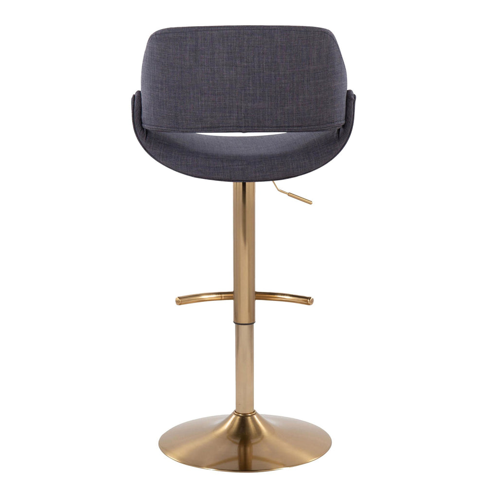 Fabrico Adjustable Barstool - Set of 2 - Gold Metal, Charcoal Fabric