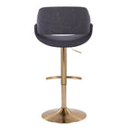 Fabrico Adjustable Barstool - Set of 2 - Gold Metal, Charcoal Fabric