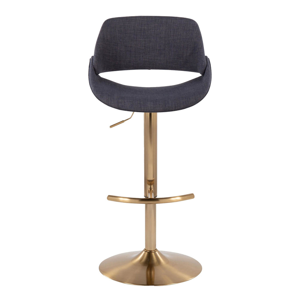 Fabrico Adjustable Barstool - Set of 2 - Gold Metal, Charcoal Fabric
