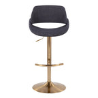 Fabrico Adjustable Barstool - Set of 2 - Gold Metal, Charcoal Fabric