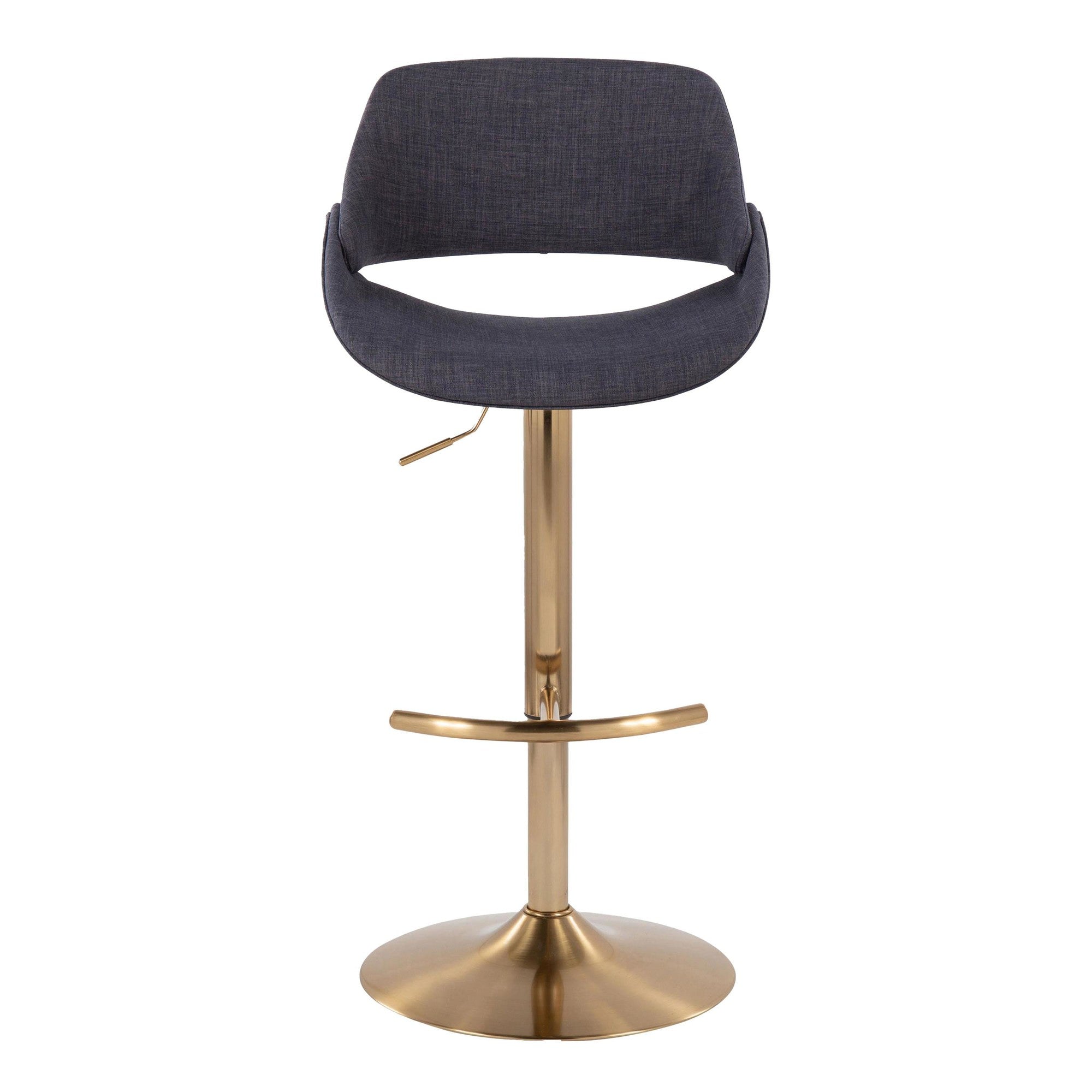 Fabrico Adjustable Barstool - Set of 2 - Gold Metal, Charcoal Fabric