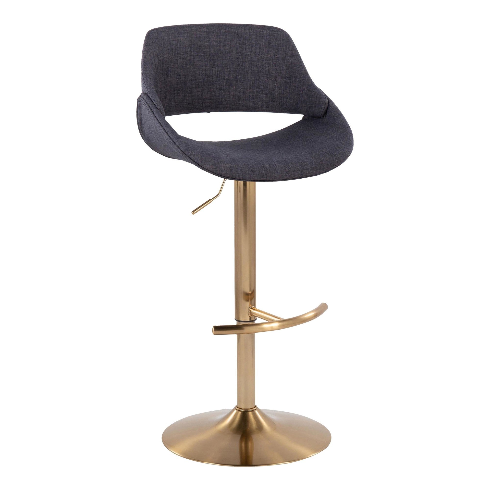 Fabrico Adjustable Barstool - Set of 2 - Gold Metal, Charcoal Fabric