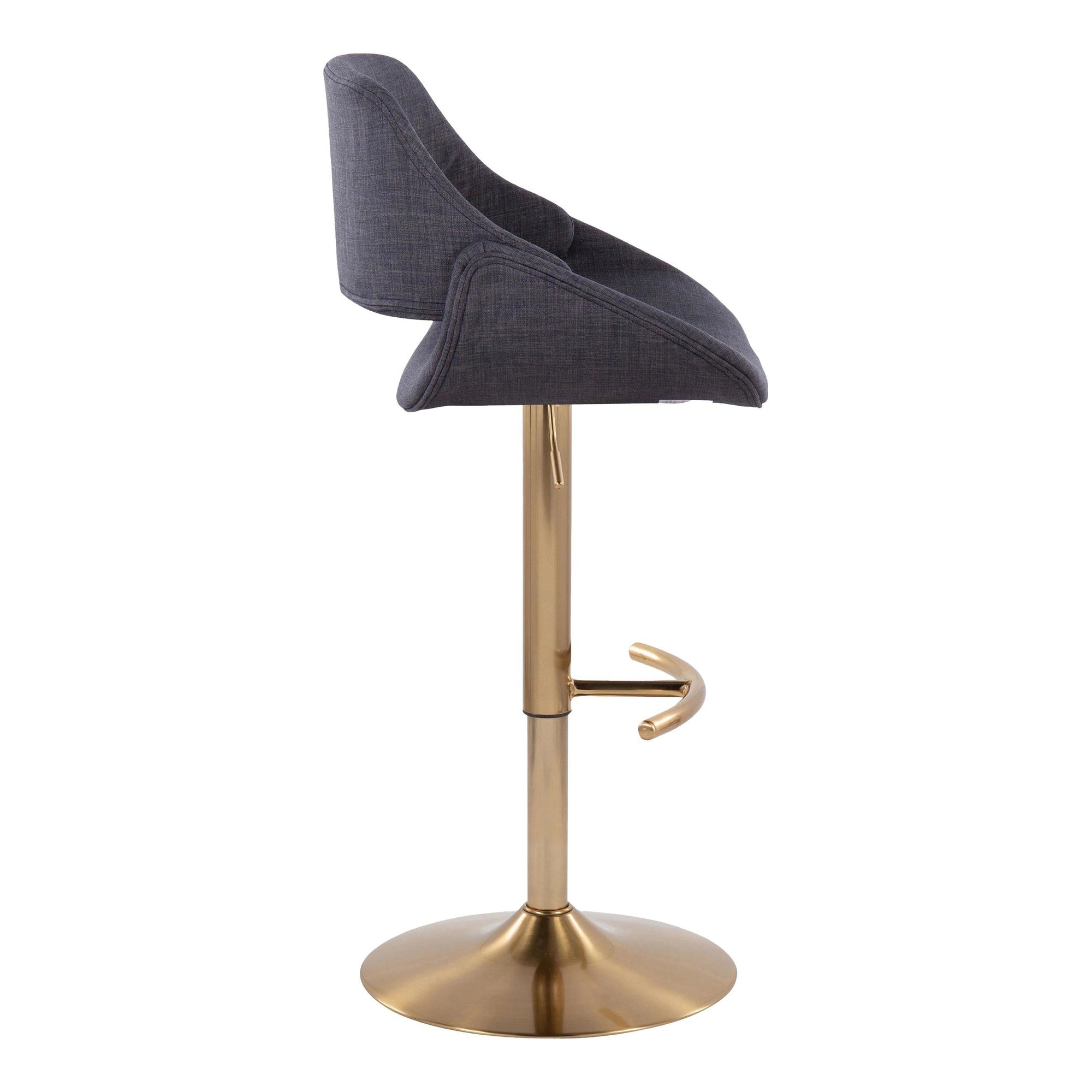 Fabrico Adjustable Barstool - Set of 2 - Gold Metal, Charcoal Fabric