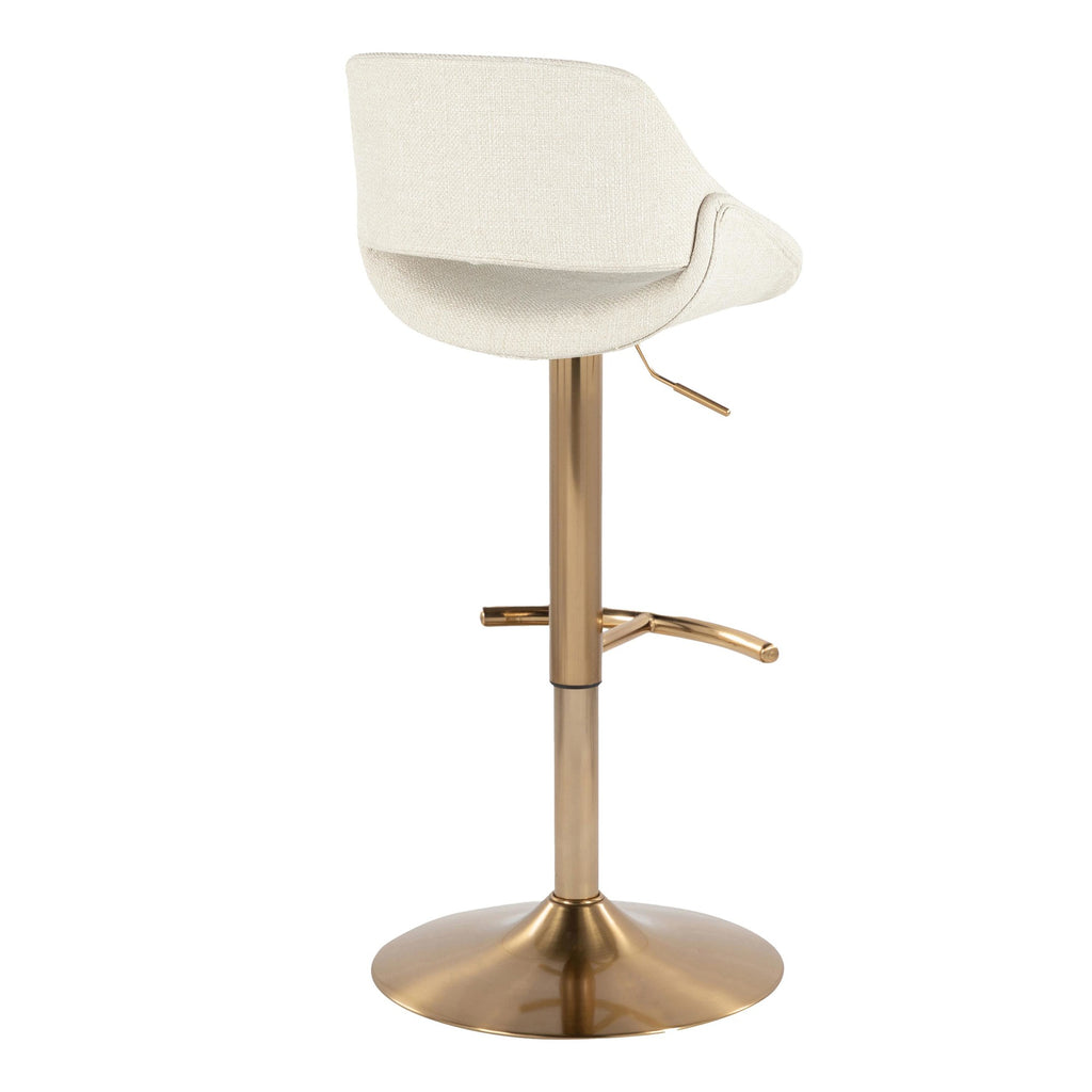 Fabrico Adjustable Barstool - Set of 2 - Gold Metal, Cream Noise Fabric