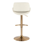 Fabrico Adjustable Barstool - Set of 2 - Gold Metal, Cream Noise Fabric