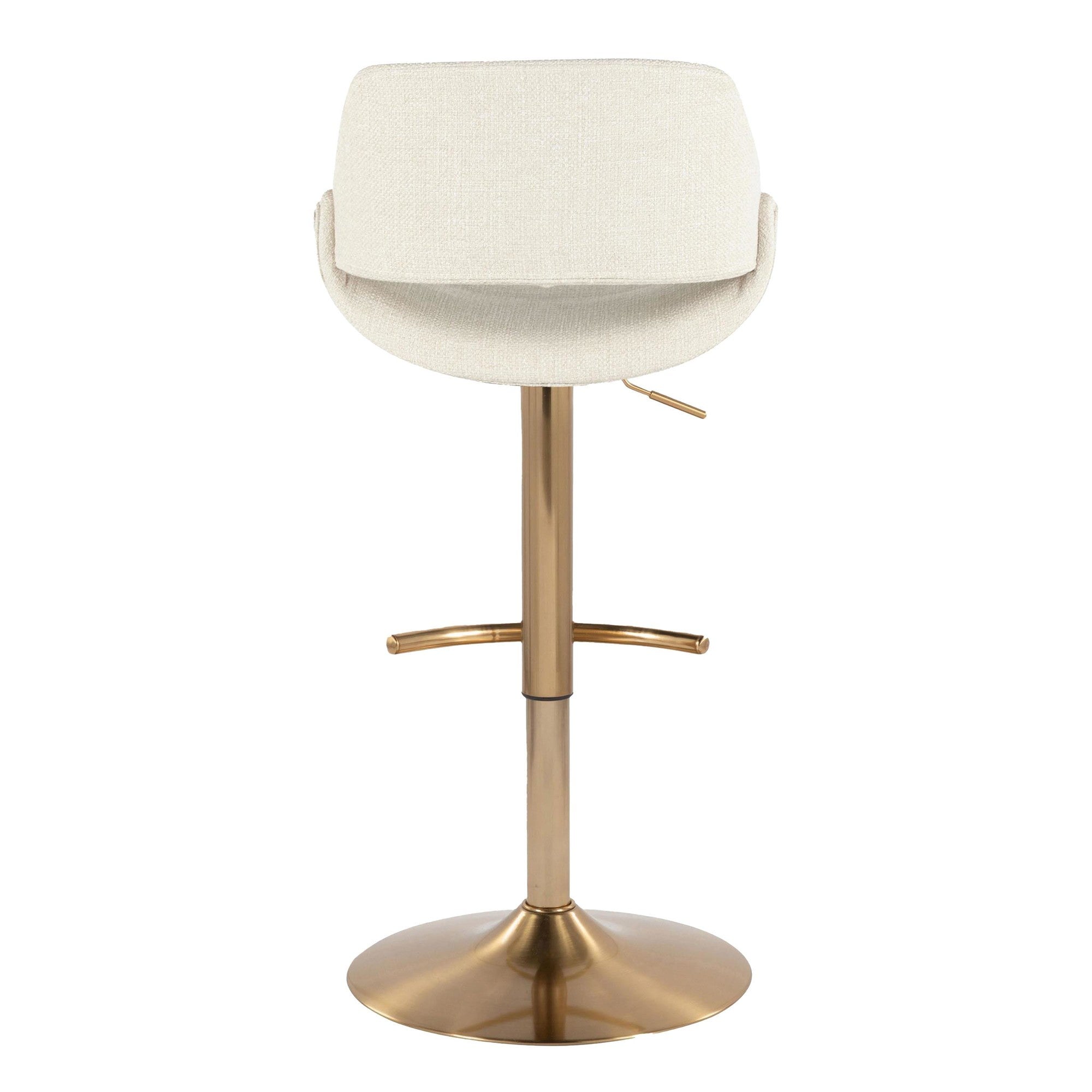 Fabrico Adjustable Barstool - Set of 2 - Gold Metal, Cream Noise Fabric