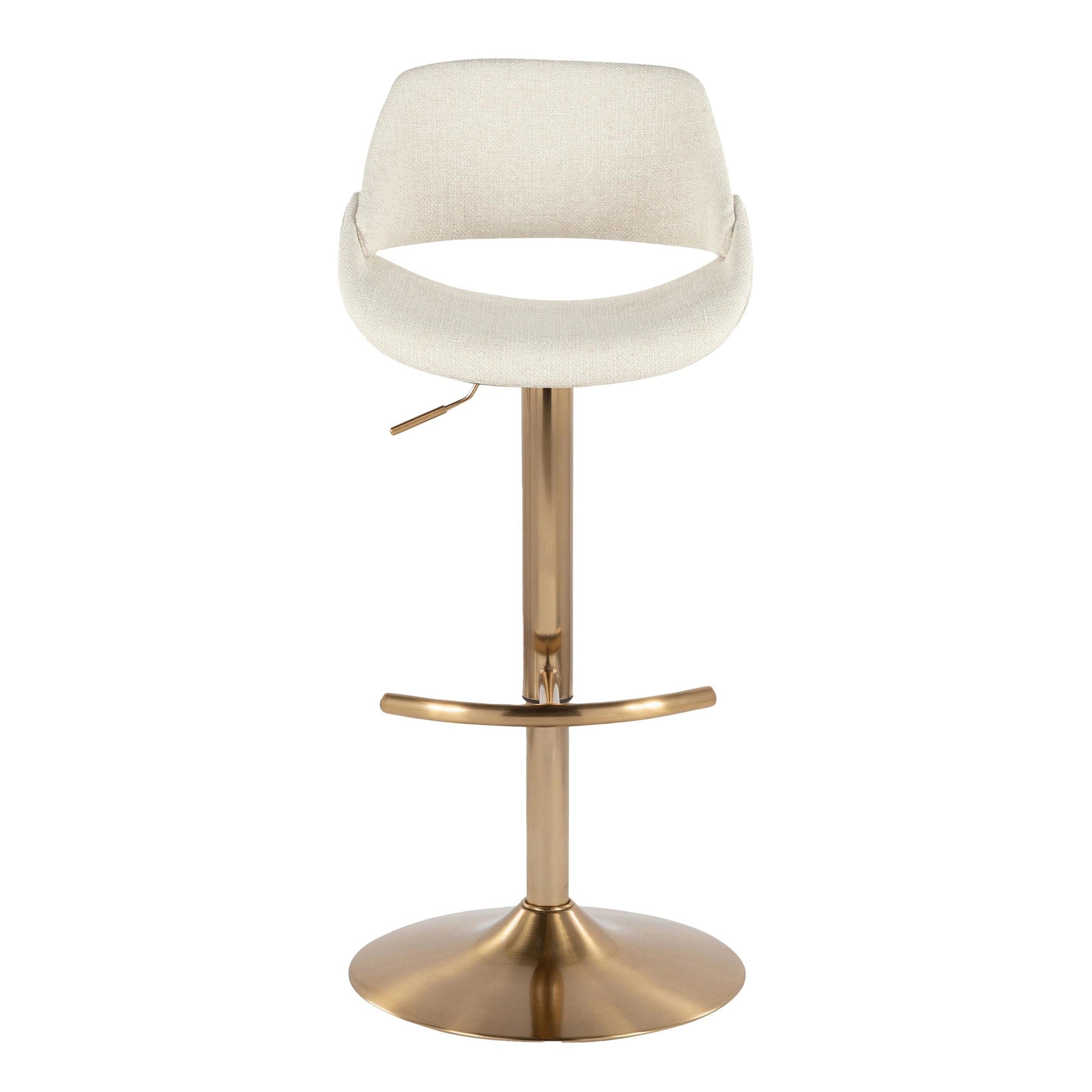 Fabrico Adjustable Barstool - Set of 2 - Gold Metal, Cream Noise Fabric