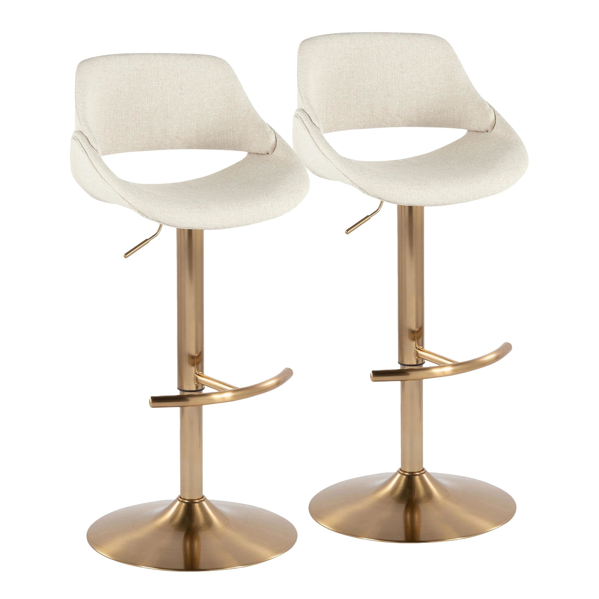 Fabrico Adjustable Barstool - Set of 2 - Gold Metal, Cream Noise Fabric